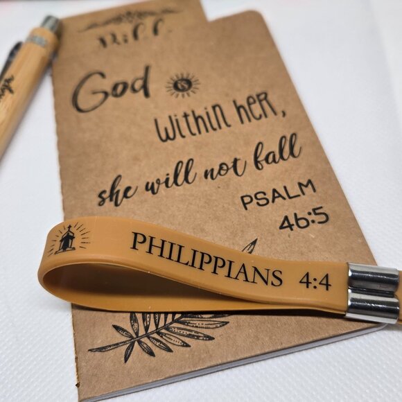 NEW INSPIRATIONAL FAITH CANVAS POUCH, NOTEPAD, PEN, BOOKMARK & KEYCHAIN GIFT SET - Picture 5 of 10